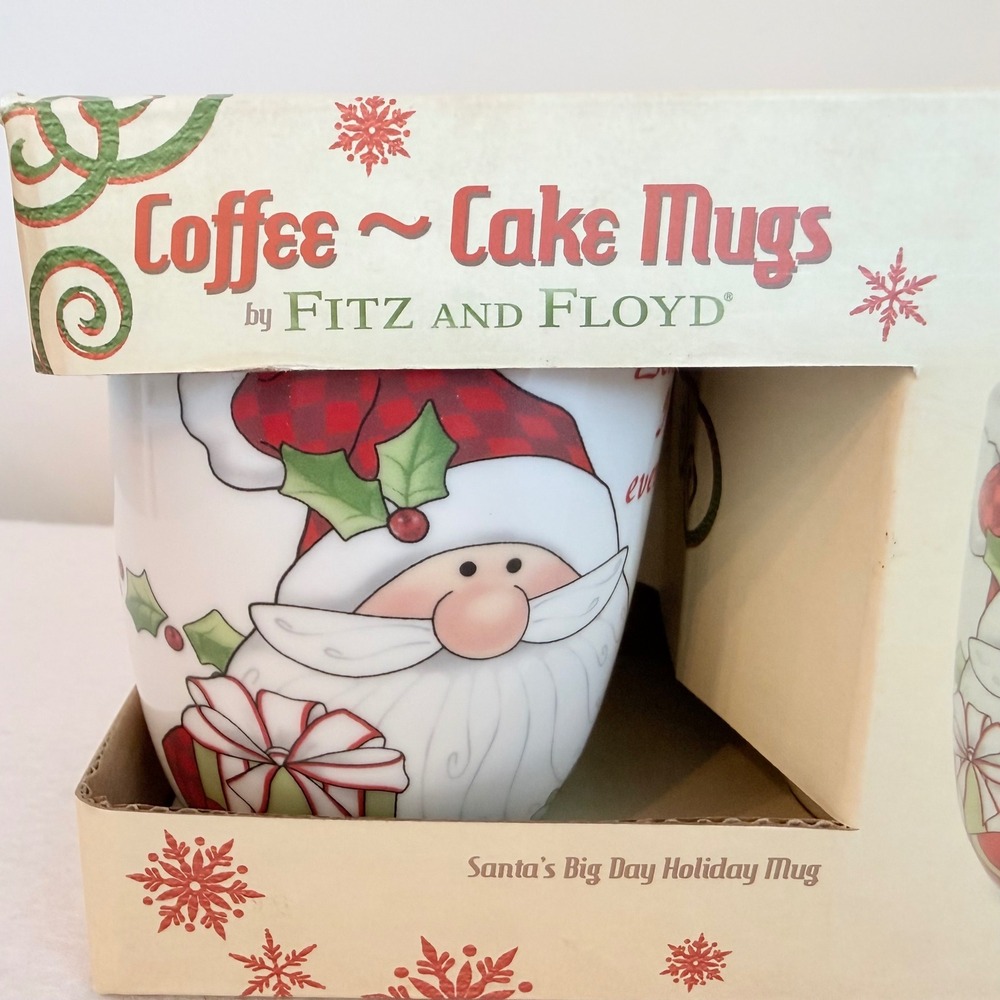 Fitz and Floyd Coffee Cake Mugs Set of 2 Santa‎ White NEW Holiday 29-873 - Picture 5 of 7